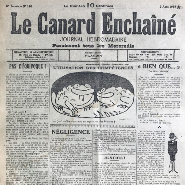 N° 110 du Canard Enchaîné -  7 Août 1918