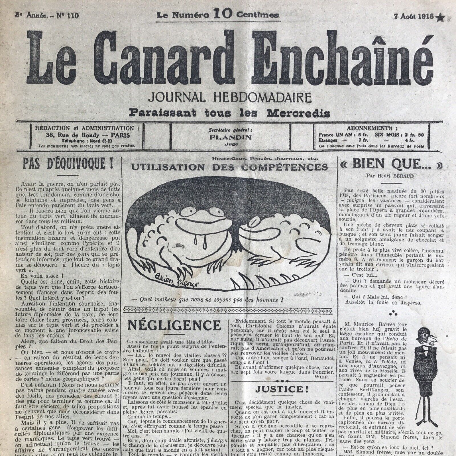 Couac ! | Acheter un Canard | Vente d'Anciens Journaux du Canard Enchaîné. Des Journaux Satiriques de Collection, Historiques & Authentiques de 1916 à 2004 ! | 110