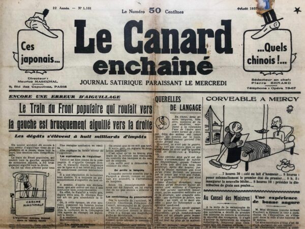 N° 1101 du Canard Enchaîné -  4 Août 1937