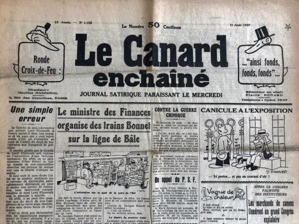 N° 1102 du Canard Enchaîné -  11 Août 1937