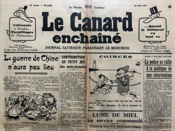 N° 1103 du Canard Enchaîné -  18 Août 1937