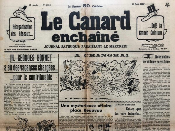 N° 1104 du Canard Enchaîné -  25 Août 1937
