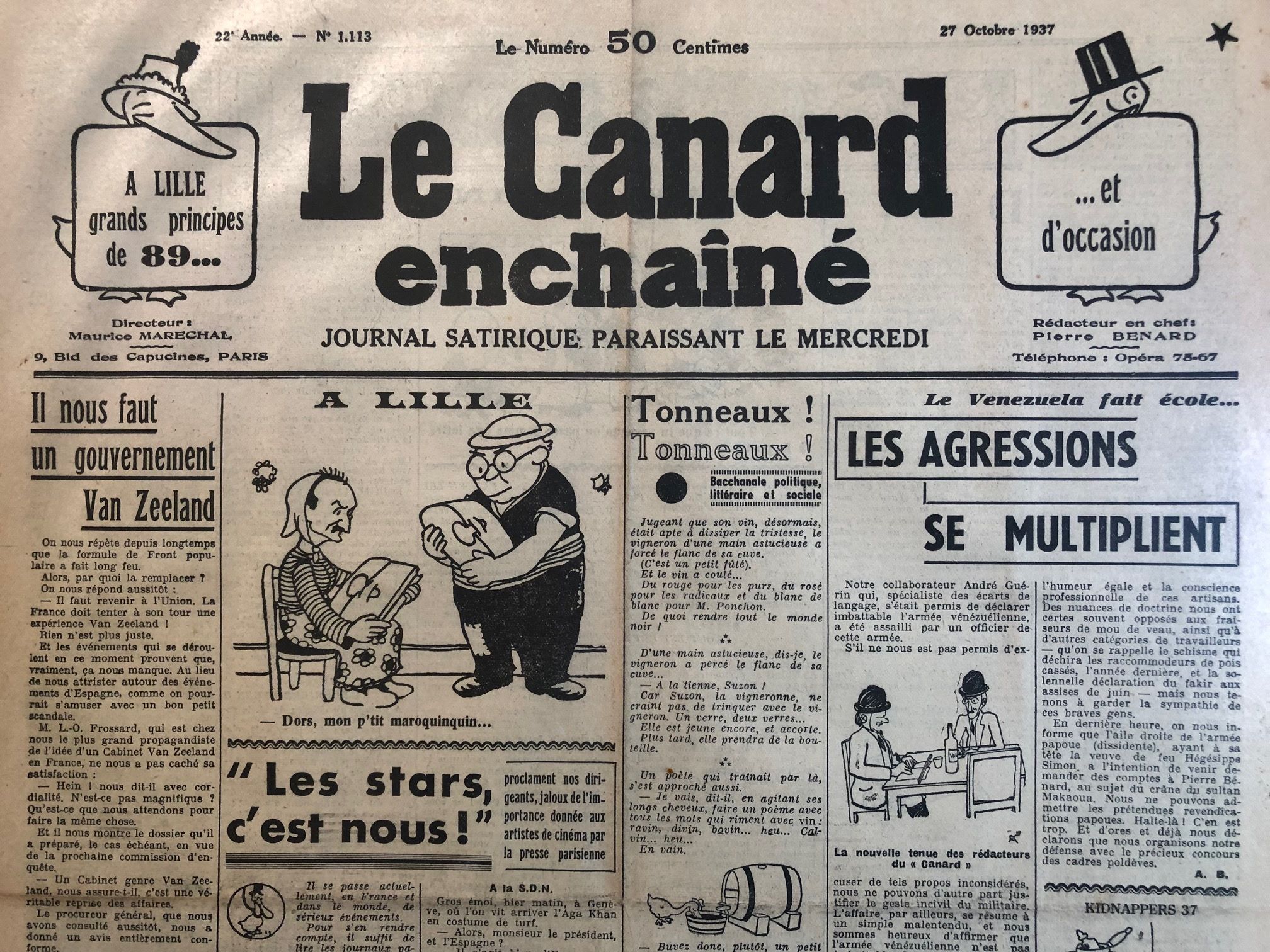 N° 1113 du Canard Enchaîné - 27 Octobre 1937 | 59,00 € | 1113 | Couac ! | Presse Authentique de l'Epoque ! Pour des Cadeaux Originaux : Journal Rare Anniversaire, de Naissance... N° 1113 du Canard Enchaîné -  27 Octobre 1937