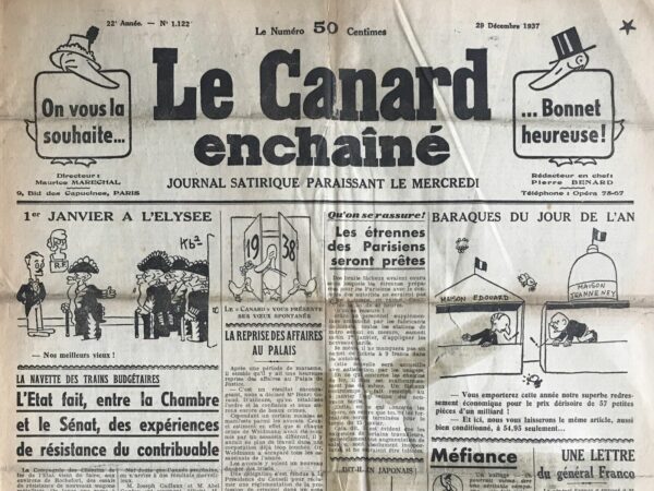 N° 1122 du Canard Enchaîné -  29 Décembre 1937