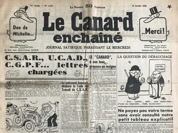 N° 1124 du Canard Enchaîné -  12 Janvier 1938