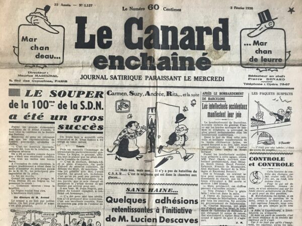 N° 1127 du Canard Enchaîné -  2 Février 1938