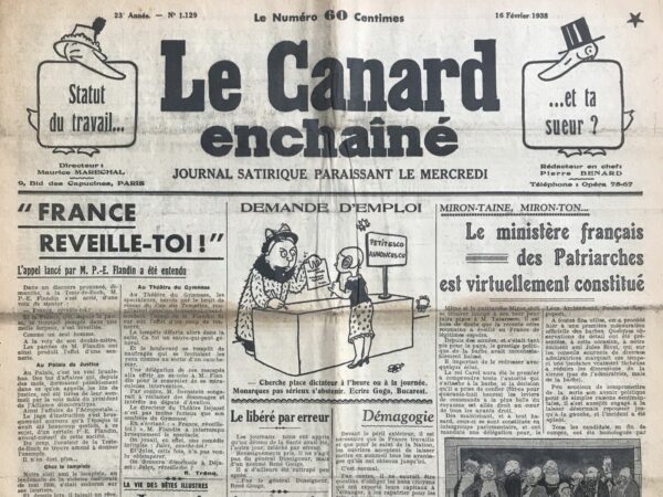 N° 1129 du Canard Enchaîné -  16 Février 1938