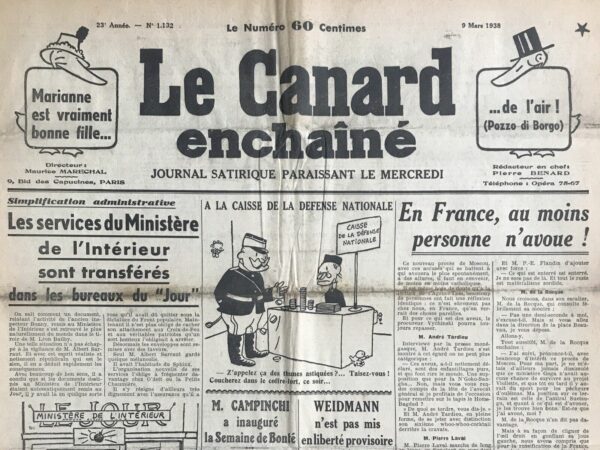 N° 1132 du Canard Enchaîné -  9 Mars 1938