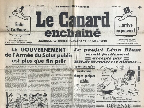 N° 1136 du Canard Enchaîné -  6 Avril 1938