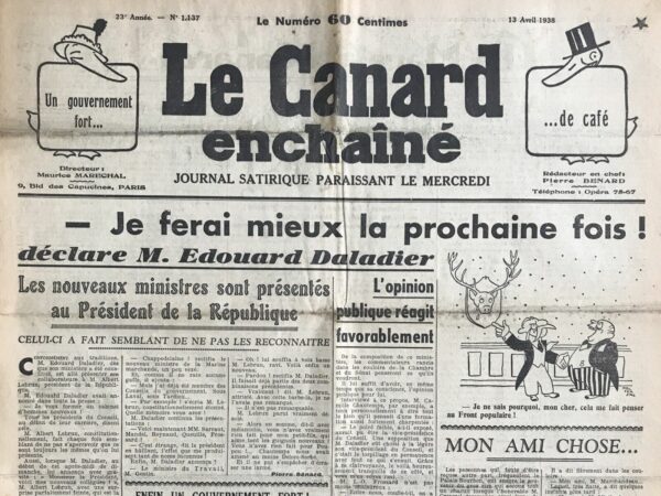 N° 1137 du Canard Enchaîné -  13 Avril 1938