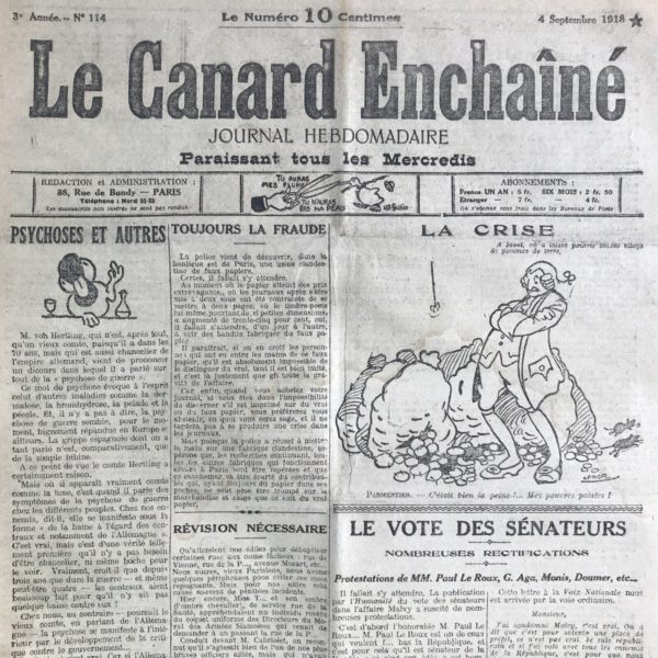 N° 114 du Canard Enchaîné -  4 Septembre 1918