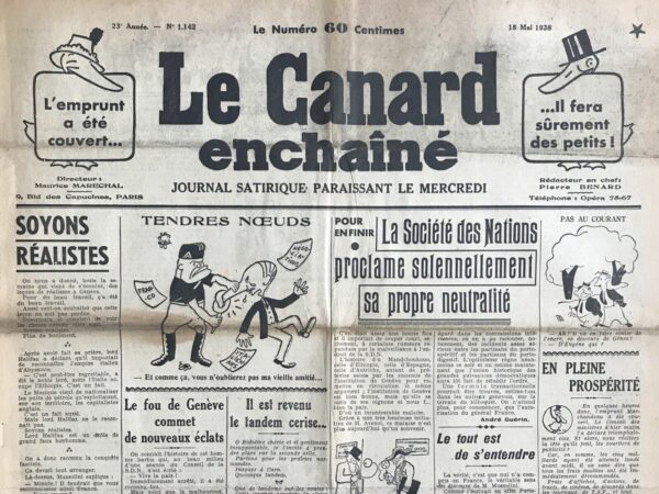 N° 1142 du Canard Enchaîné -  18 Mai 1938