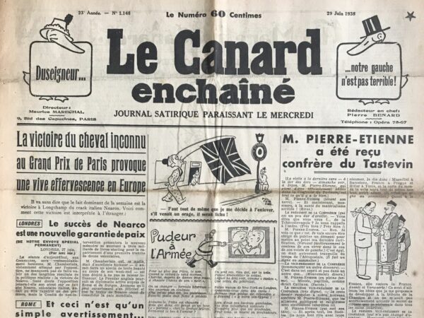 N° 1148 du Canard Enchaîné -  29 Juin 1938