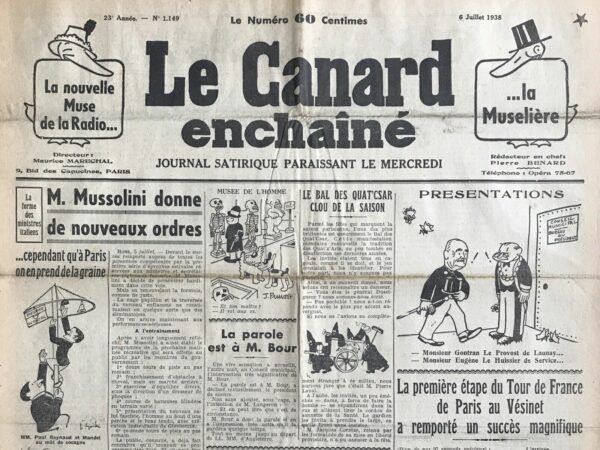 N° 1149 du Canard Enchaîné -  6 Juillet 1938