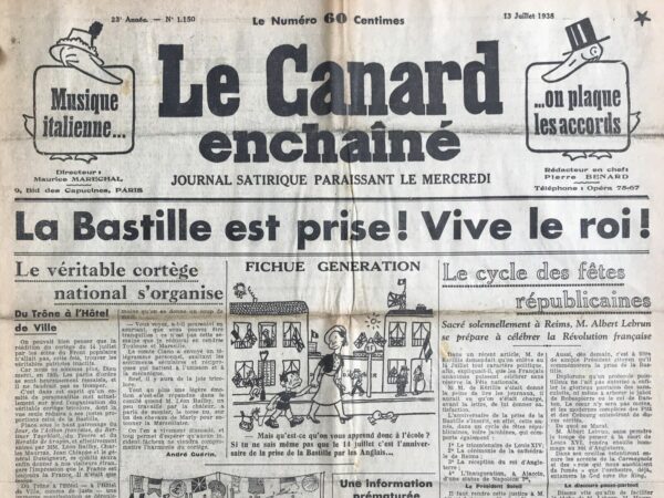 N° 1150 du Canard Enchaîné -  13 Juillet 1938