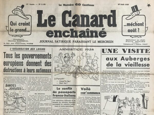 N° 1155 du Canard Enchaîné -  17 Août 1938