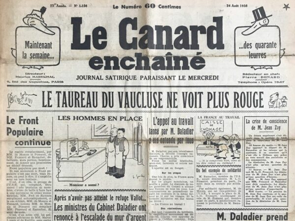 N° 1156 du Canard Enchaîné -  24 Août 1938