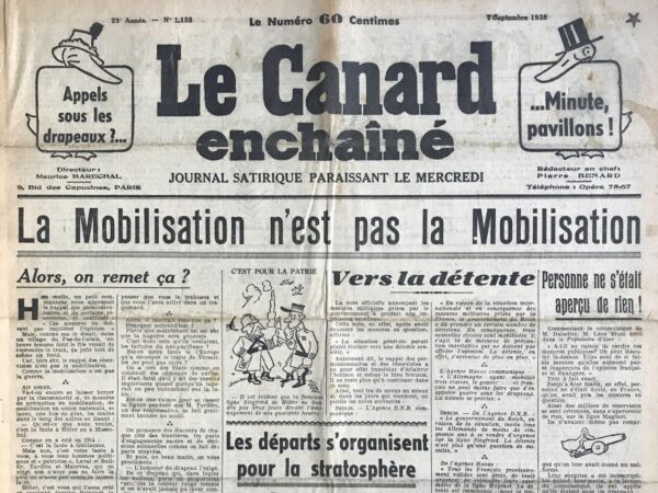 N° 1158 du Canard Enchaîné -  7 Septembre 1938