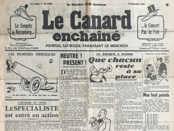 N° 1159 du Canard Enchaîné -  14 Septembre 1938