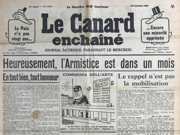 N° 1161 du Canard Enchaîné -  28 Septembre 1938