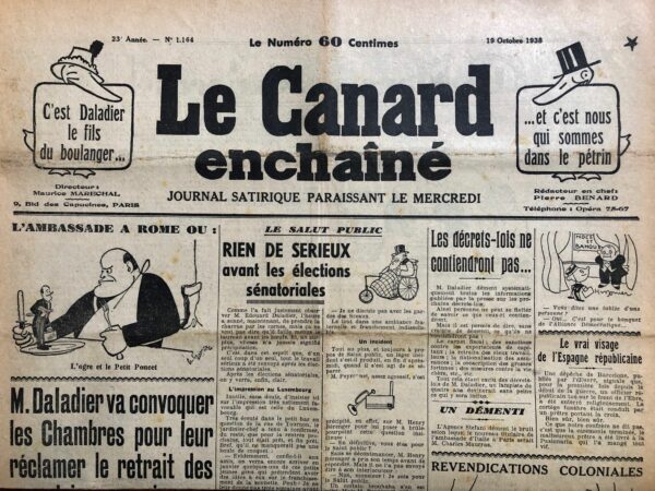N° 1164 du Canard Enchaîné -  19 Octobre 1938