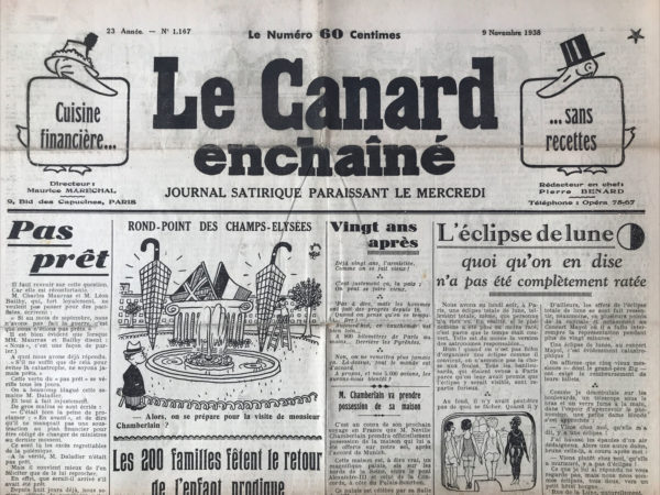 N° 1167 du Canard Enchaîné -  9 Novembre 1938