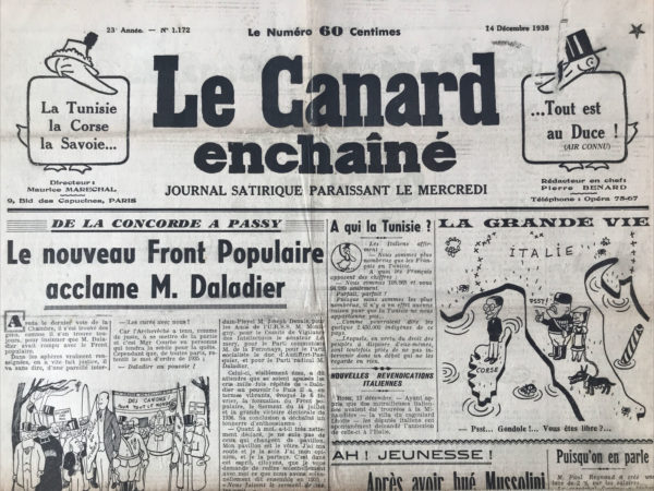 N° 1172 du Canard Enchaîné -  14 Décembre 1938