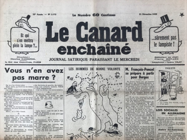 N° 1173 du Canard Enchaîné -  21 Décembre 1938