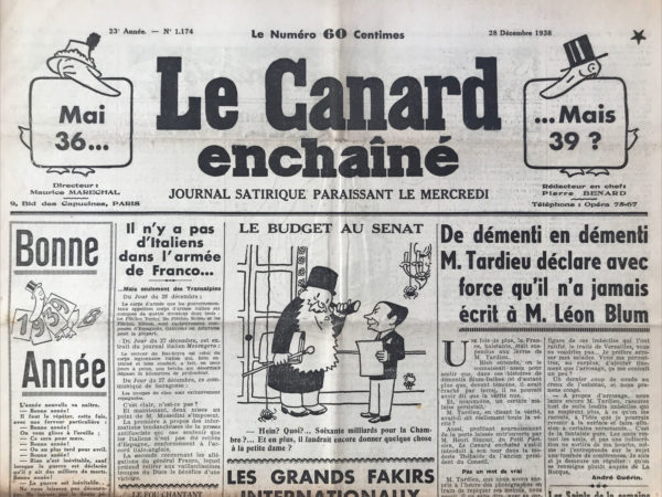 N° 1174 du Canard Enchaîné -  28 Décembre 1938