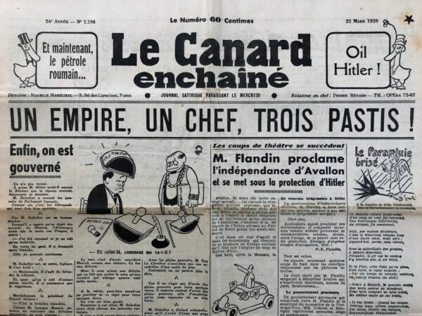 N° 1186 du Canard Enchaîné -  22 Mars 1939