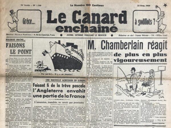 N° 1189 du Canard Enchaîné -  12 Avril 1939