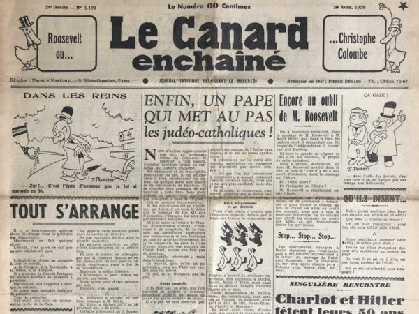 N° 1190 du Canard Enchaîné -  19 Avril 1939