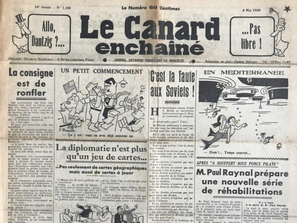 N° 1192 du Canard Enchaîné -  3 Mai 1939