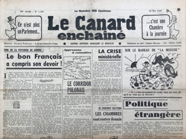 N° 1193 du Canard Enchaîné -  10 Mai 1939
