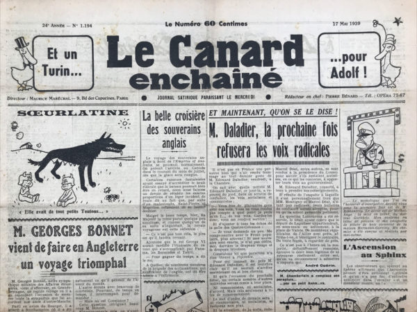 N° 1194 du Canard Enchaîné -  17 Mai 1939