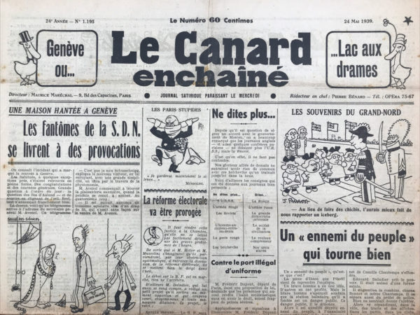 N° 1195 du Canard Enchaîné -  24 Mai 1939