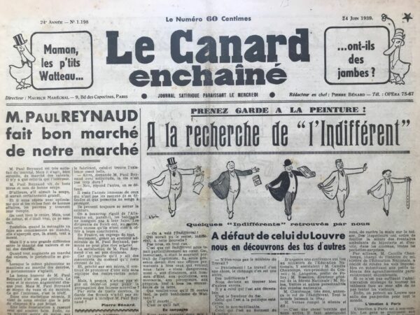 N° 1198 du Canard Enchaîné -  14 Juin 1939