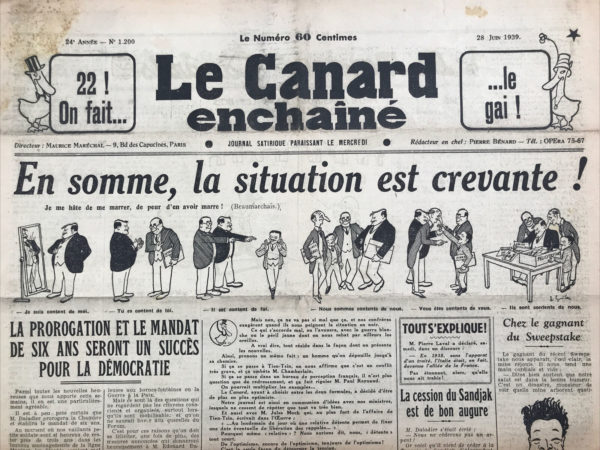 N° 1200 du Canard Enchaîné -  28 Juin 1939