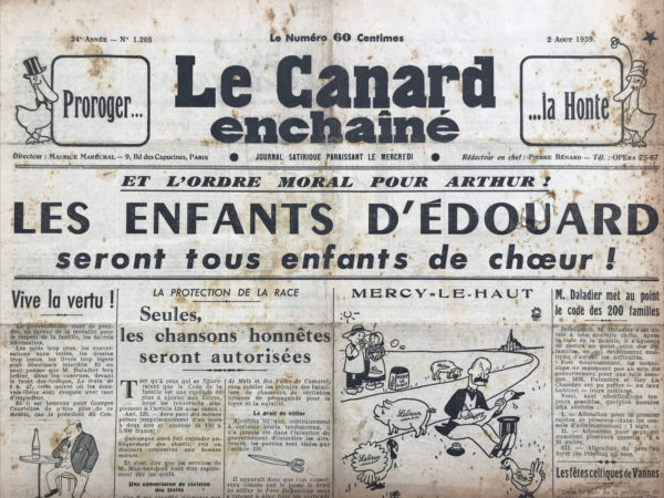 N° 1205 du Canard Enchaîné -  2 Août 1939
