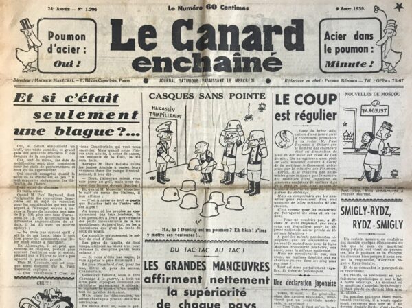 N° 1206 du Canard Enchaîné -  9 Août 1939
