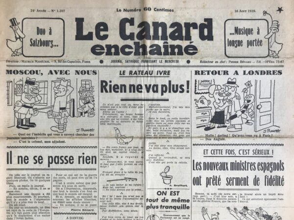 N° 1207 du Canard Enchaîné -  16 Août 1939