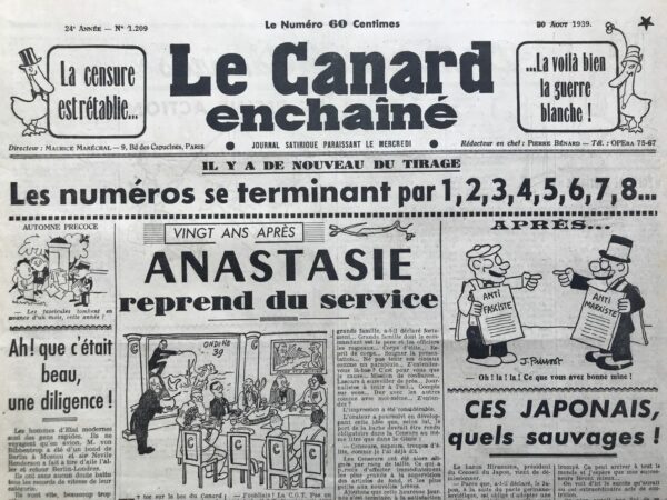 N° 1209 du Canard Enchaîné -  30 Août 1939