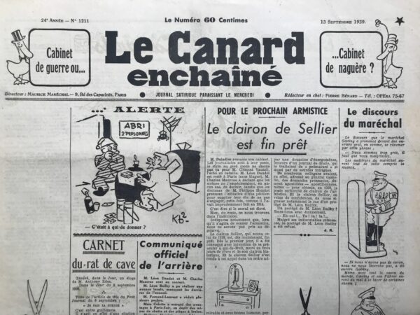 N° 1211 du Canard Enchaîné -  13 Septembre 1939