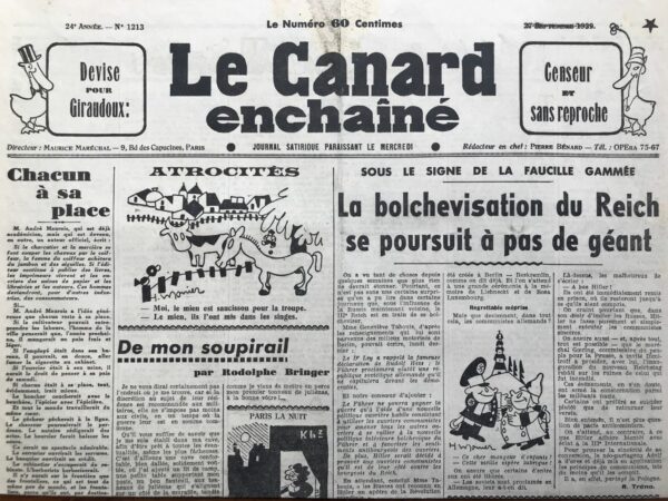 N° 1213 du Canard Enchaîné -  27 Septembre 1939