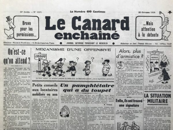 N° 1217 du Canard Enchaîné -  25 Octobre 1939