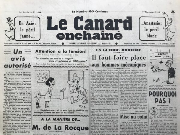 N° 1218 du Canard Enchaîné -  1 Novembre 1939