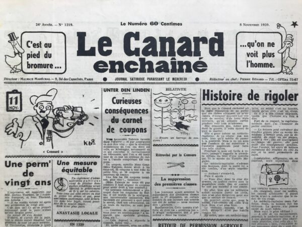 N° 1219 du Canard Enchaîné -  8 Novembre 1939