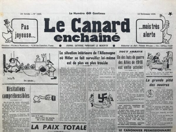 N° 1220 du Canard Enchaîné -  15 Novembre 1939