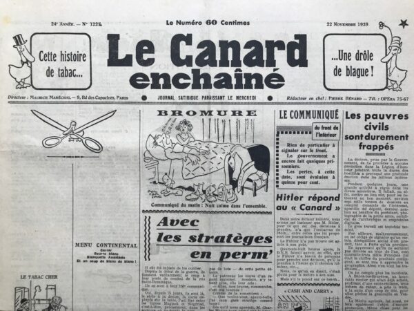 N° 1221 du Canard Enchaîné -  22 Novembre 1939