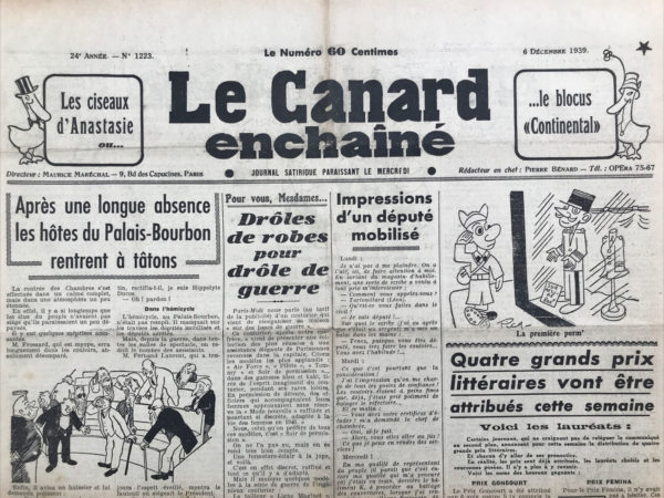 N° 1223 du Canard Enchaîné -  6 Décembre 1939